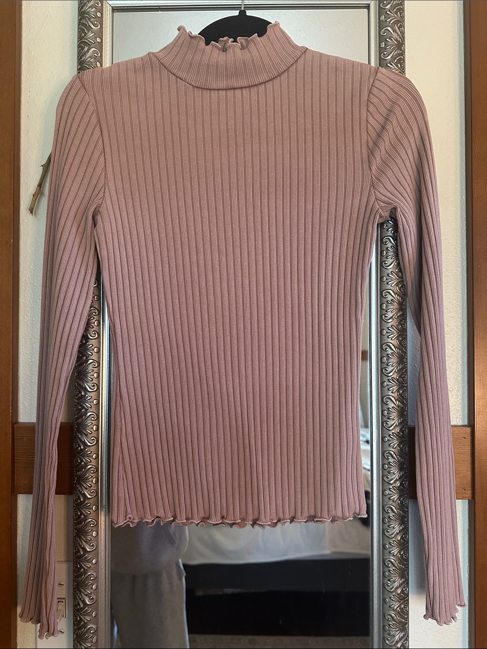 SO Dusty Rose Ribbed Mock Neck Long Sleeve Top
